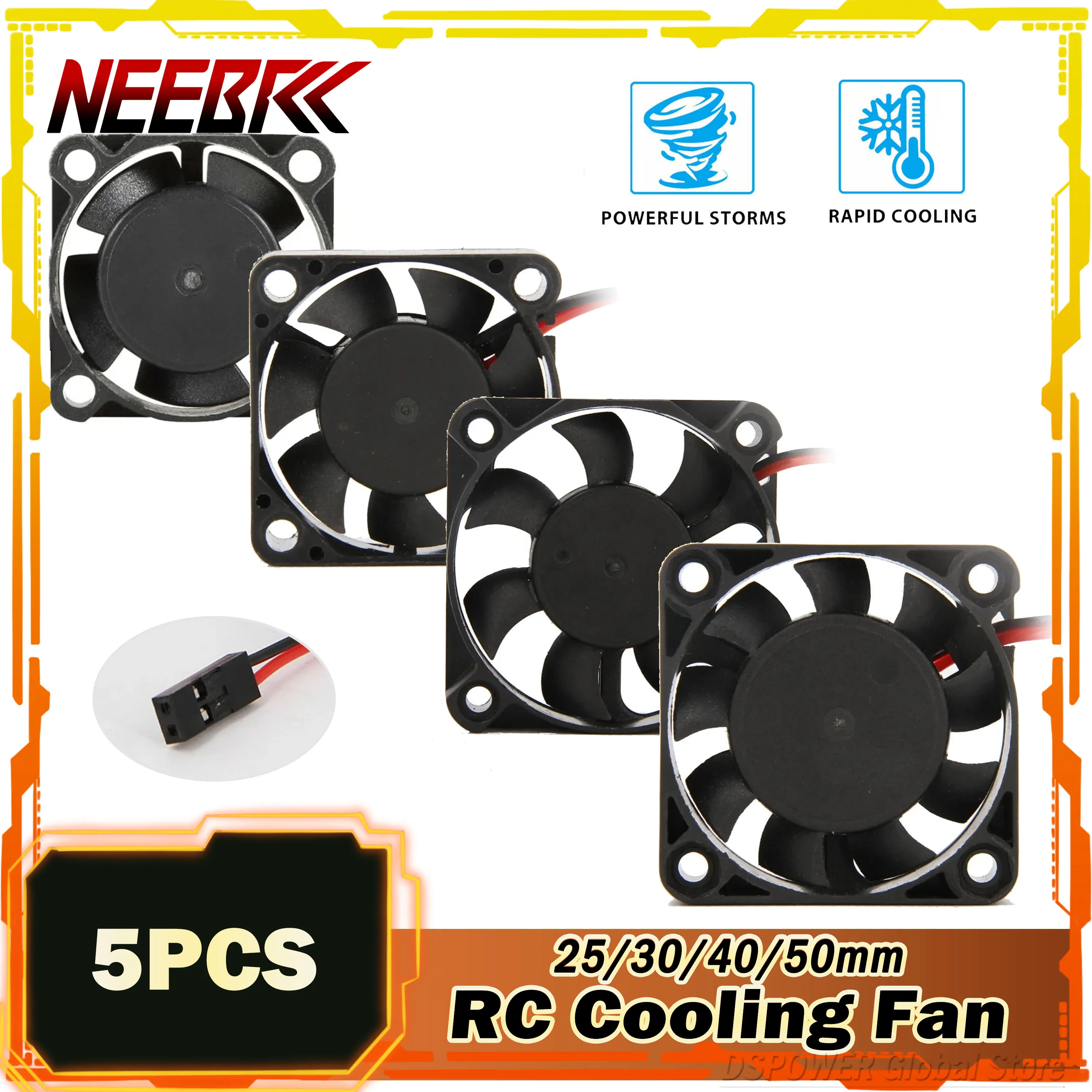 5pcs 25/30/40/50mm RC Cooling Fan Heat Sink 5-12V DC 3500-16380RPM High Wind Rapid 36/42mm Motor 30/60/120/150A ESC JR Car Part