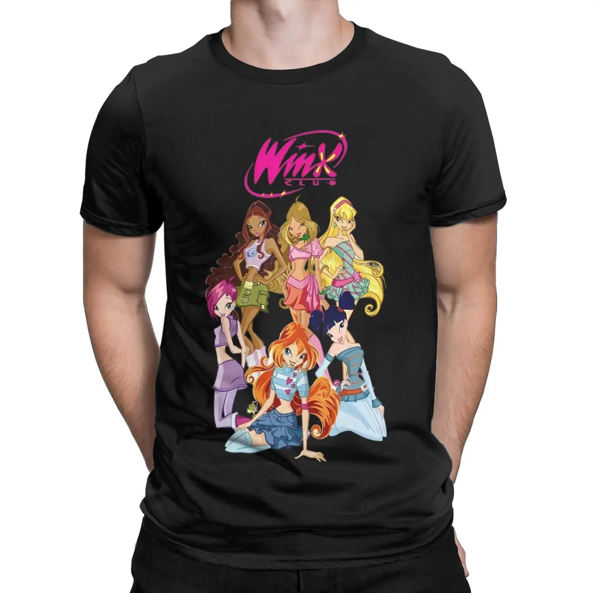 W-Winx Clubs Cartoon T Shirt Men 100% Cotton Funny T-Shirts Round Collar Fairy Beauty Anime Tee Shirt Short Sleeve Clothing New