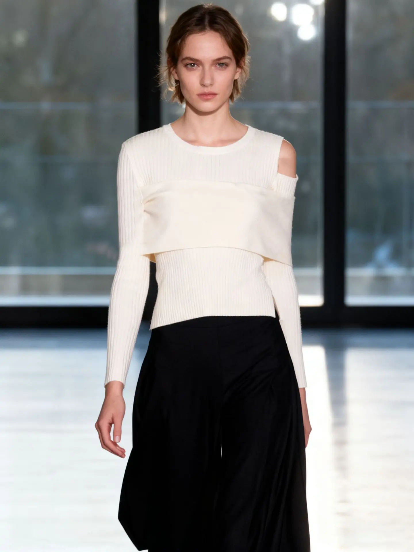 

Off Shoulder Knit Sweater Women Winter Spring Long Sleeve Sexy Cut Out Slim Fit Pullover Chic Irregular Patchwork Top Jumper