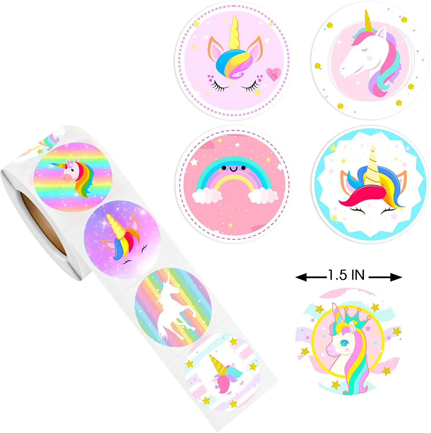 

500Pcs/roll 2.5cm/1inch Colorful Unicorn Shaped Sticker Decoration Gift Box Sticker Label Stationery Sticker