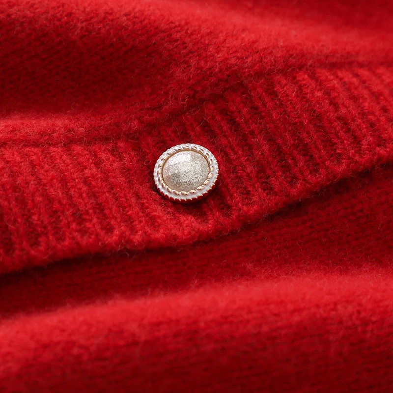 Women's New 100% Merino Wool Solid Color Cardigan  Button Design Knitted Lantern Sleeves Comfortable Warm Autumn  Winter Top
