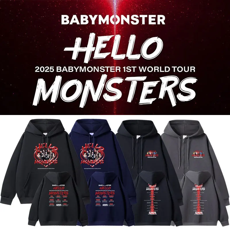 

BABYMONSTER Hello Monsters Hoodies Sweatshirt Men Women Fashion Autumn Loose Hoodie Kpop Streetwear Hip Hop Casual Zipper Hoodie