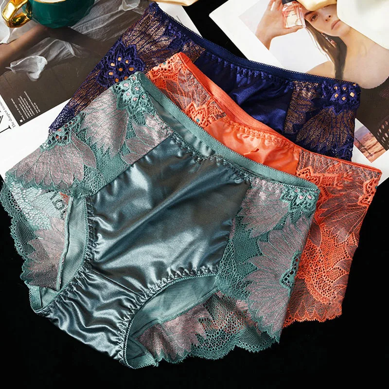 1PC Printed Flower Cotton Underwear Briefs Lace Underpants Panties Silk Women Breathable Temptation