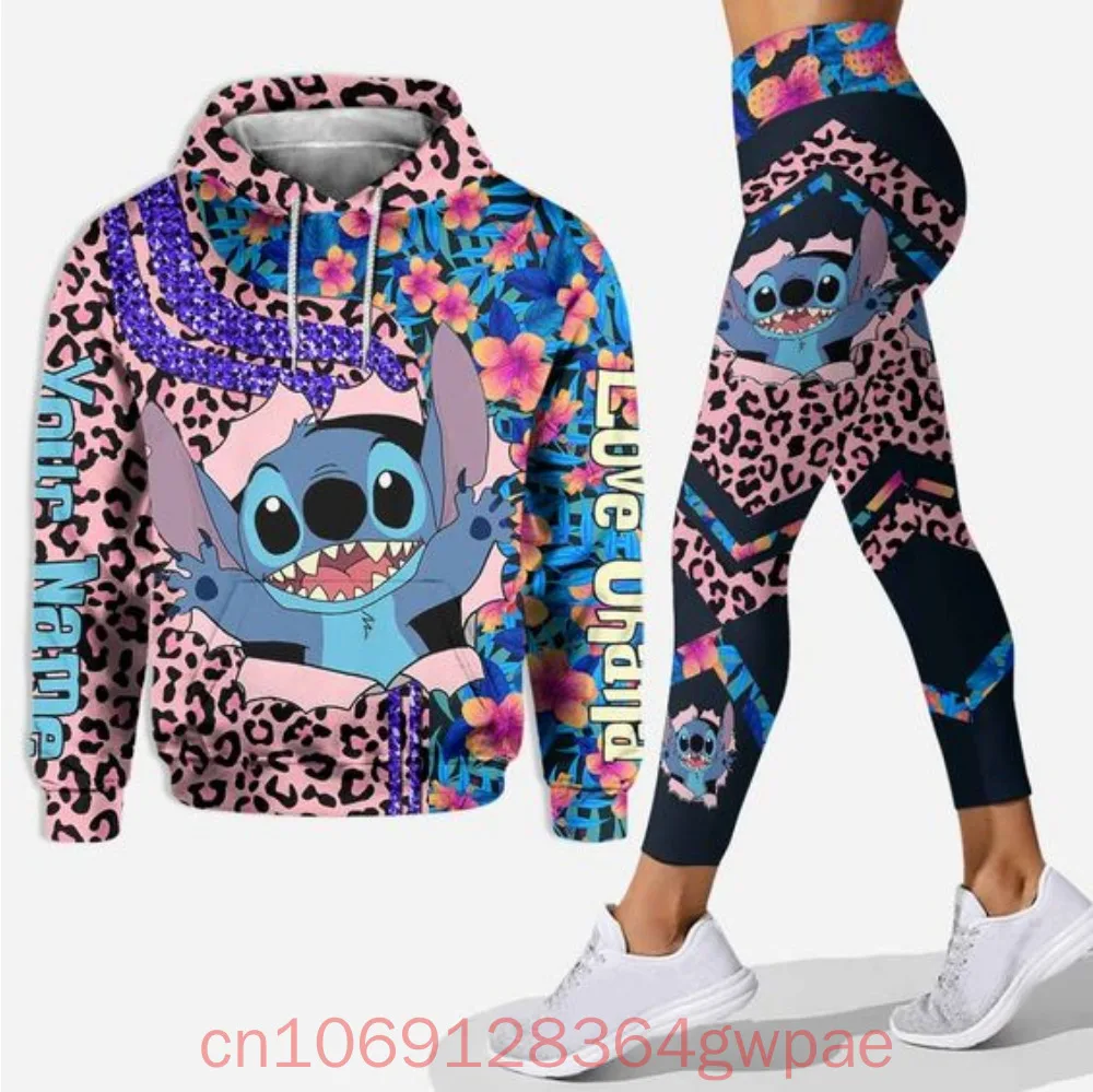 Disney Stitch 3D Women\'s Hoodie and Leggings Set Mickey Yoga Pants Sweatpants Women\'s Yoga Hoodie Leggings Fashion Tracksuit