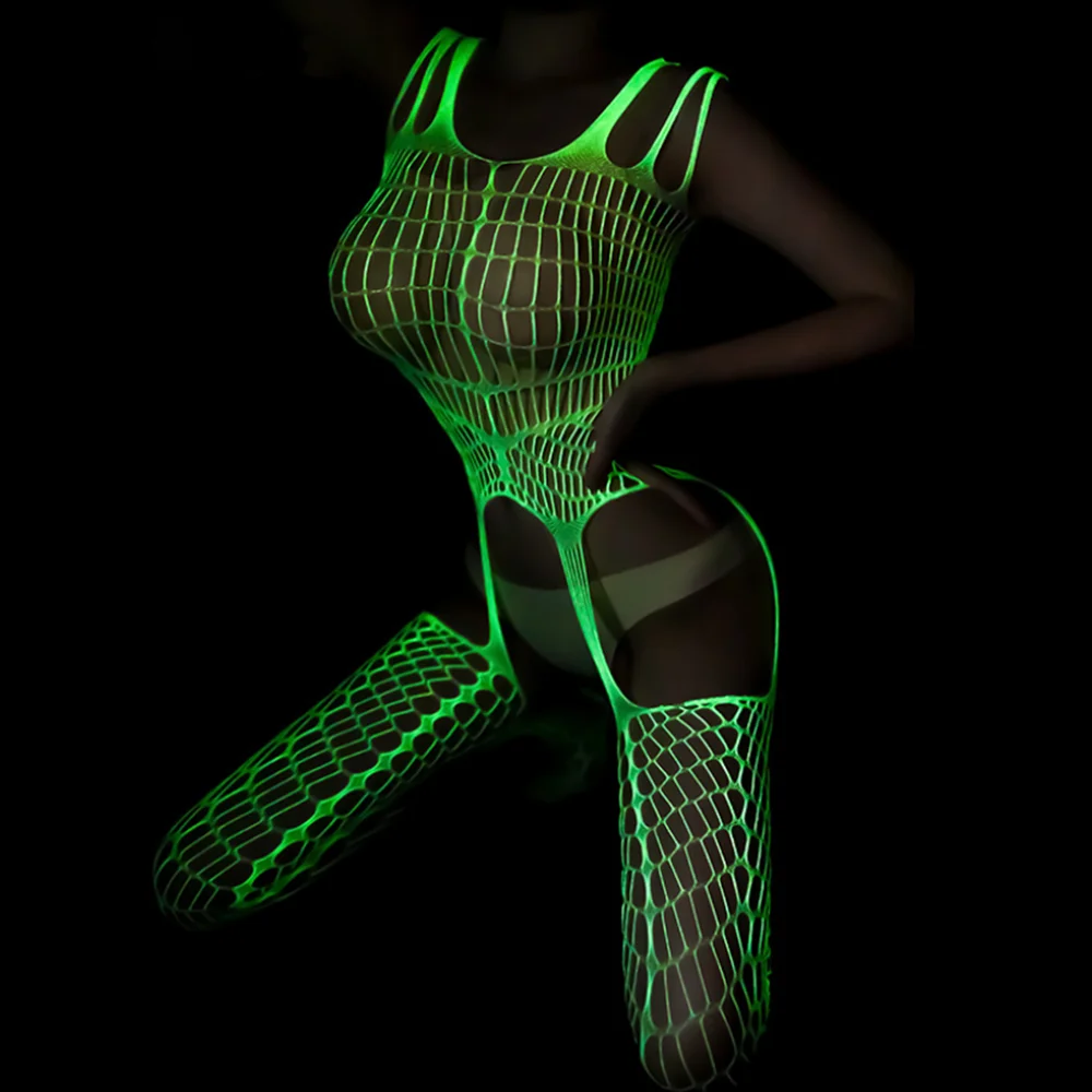 Luminous Open-Crotch Bodysuit Women's Sexy Lingerie Intimate Underwear Erotic Teddy Bodystocking for Hot Sex Costumes