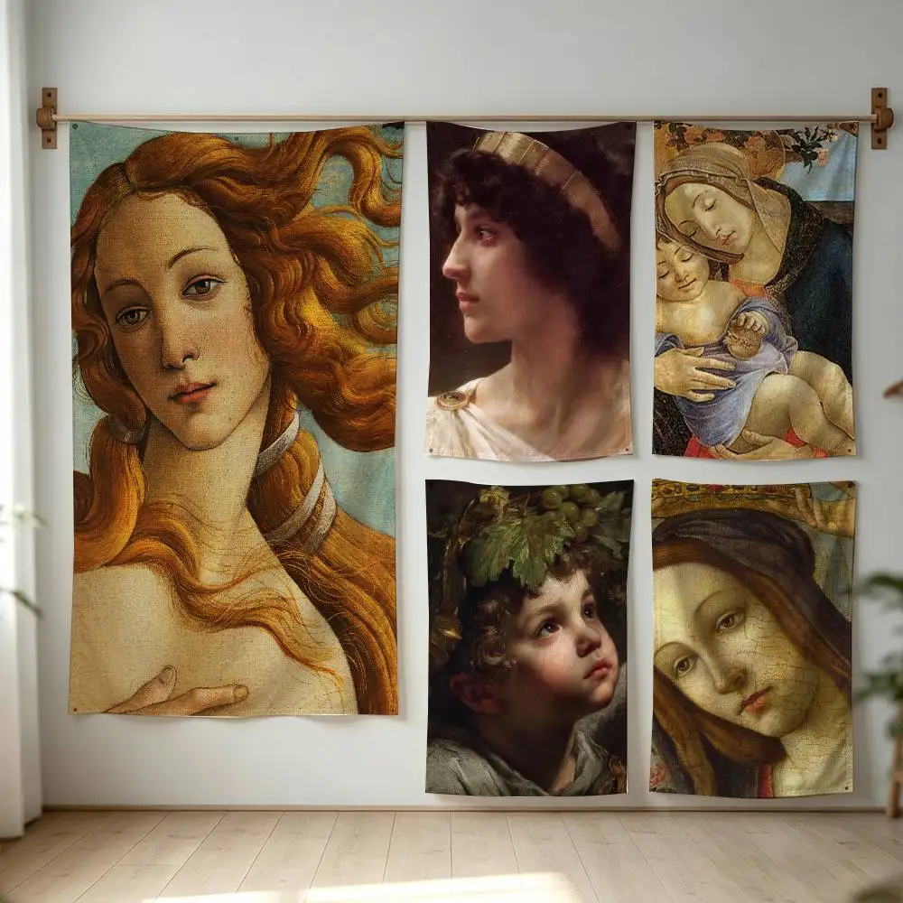 S-Sandro Botticelli Renaissance Flag Digital Printing Banner for Garage Wall Out Door Decoration