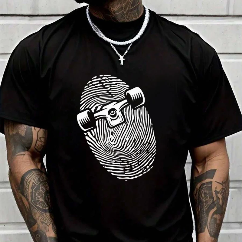 

Мужская модная футболка с принтом Fingerprint Skateboard, повседневные модные футболки на лето, удобные топы с короткими рукавами