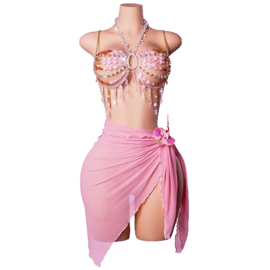 Multi-color Stone Crystal Beading Bra Chain Sexy Women Camis Vest Tanks Tops Hollow Out Backless Metal Body Chain Night Clubwear