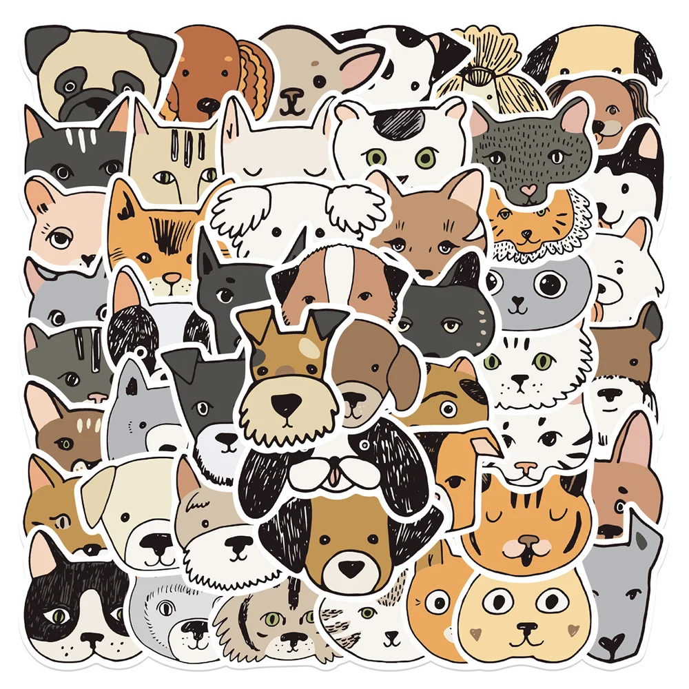 50PCS Cartoon Cat Dog Mixed Graffiti Waterproof Sticker Personalized Decoration Creative Water Cup Helmet Guitar
