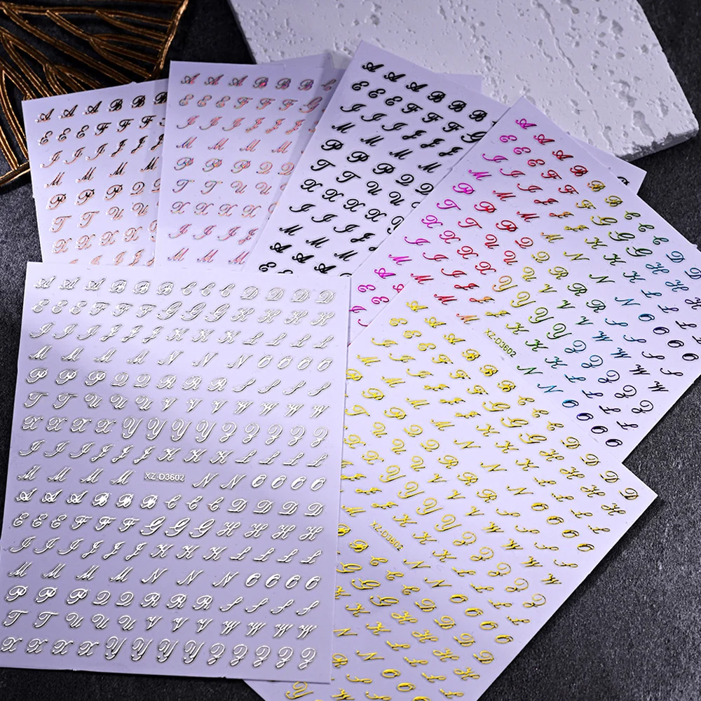 6 шт./компл. наклейки для ногтей с римскими буквами 3D черный/белый/золотой/серебряный алфавит клейкие наклейки для ногтей английские буквы DIY маникюрный декор