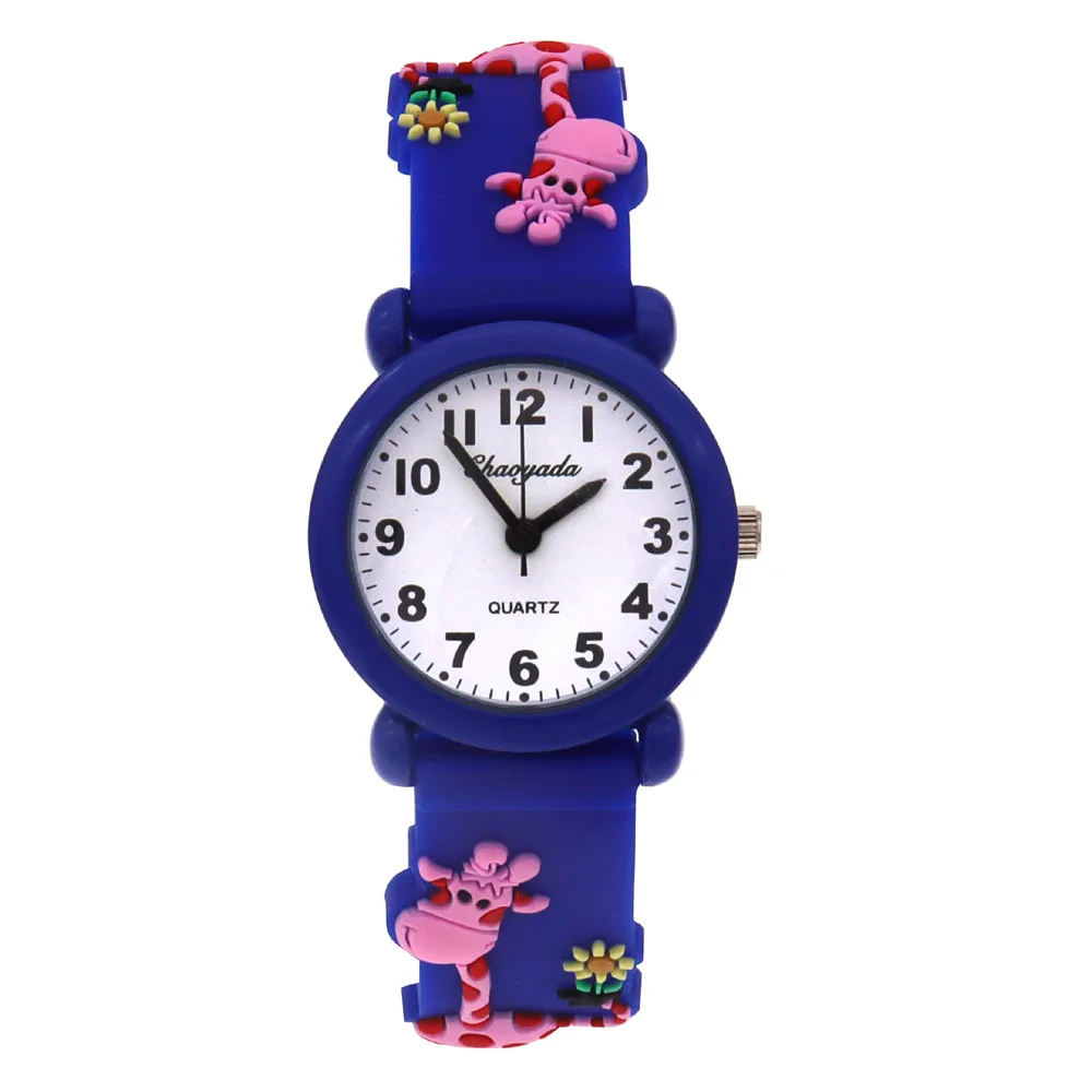 ساعة يد كارتونية للأطفال مع حزام سيليكون بتصميم زرافة ملونة على مدار الساعة للأطفال