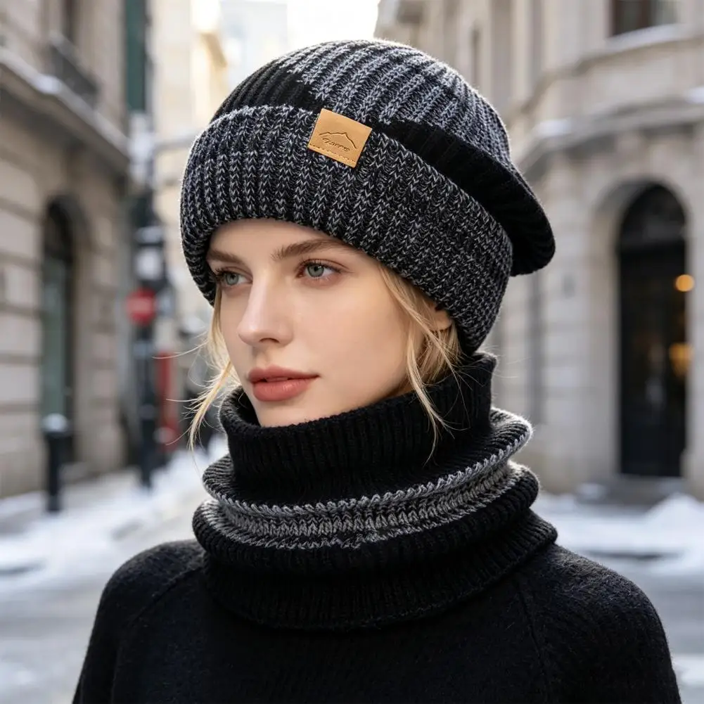 Thermal Neck Warmer for Weather Winter Hat Neck Warmer Set Fleece Lined Knit Thick Soft Scarf for Women Men Weather for Ladies