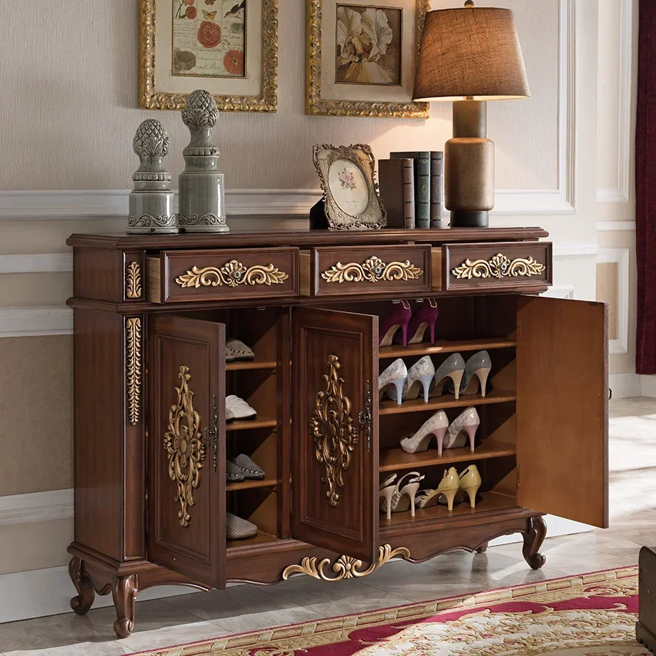 Shoe Cabinet Living Room Solid Wood Entrance Cabinet European Classical Locker Three-Door Two-Door Storage Cabinet