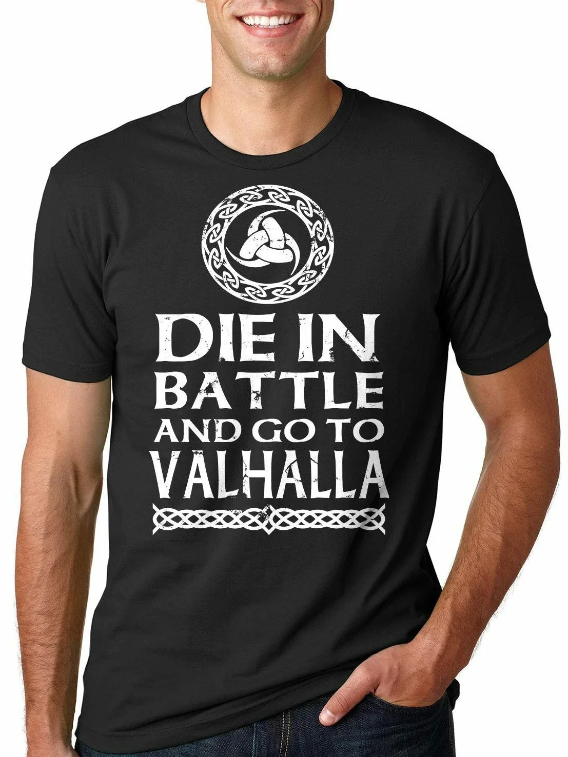 Die In Battle and Go To Valhalla.  Slogan Rune T Shirt. Short Sleeve 100% Cotton Casual T-shirts Loose Top Size S-3XL