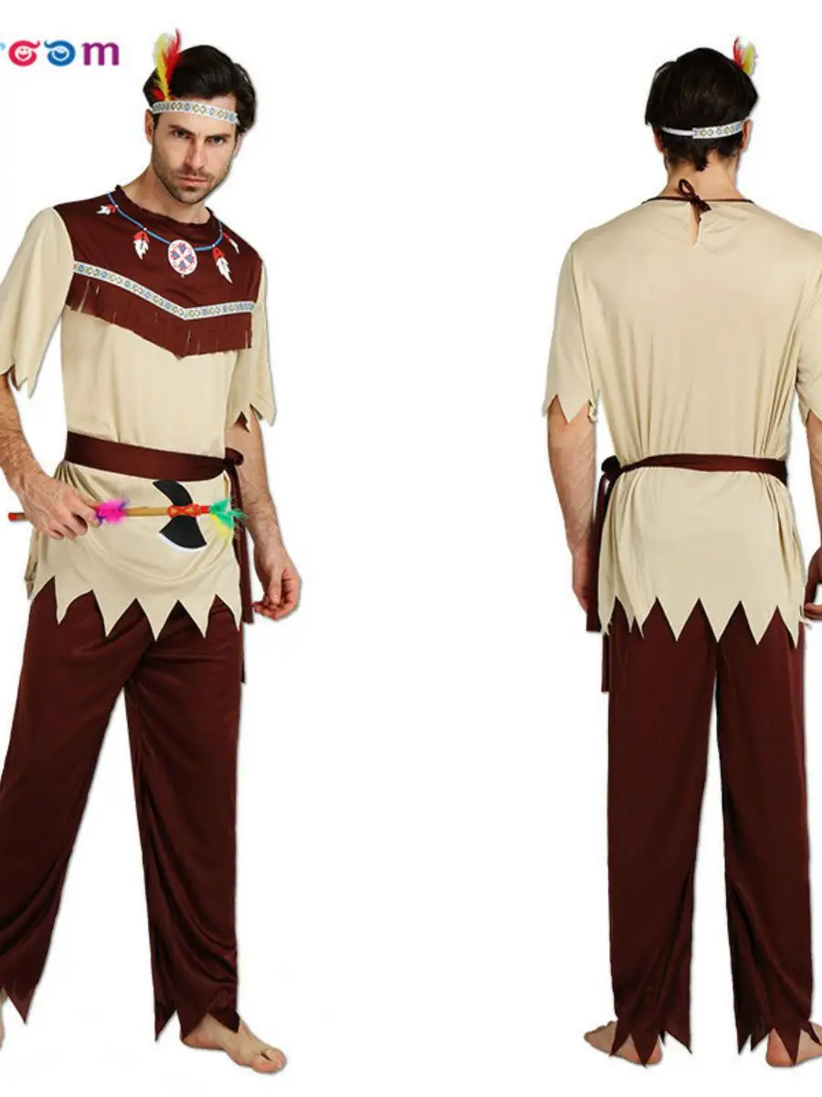 Halloween Indisches Kostüm ey Weiß Indigus Wild Man Kleidung für Männer und Frauen Tanzaufführung Festival Par Requisiten