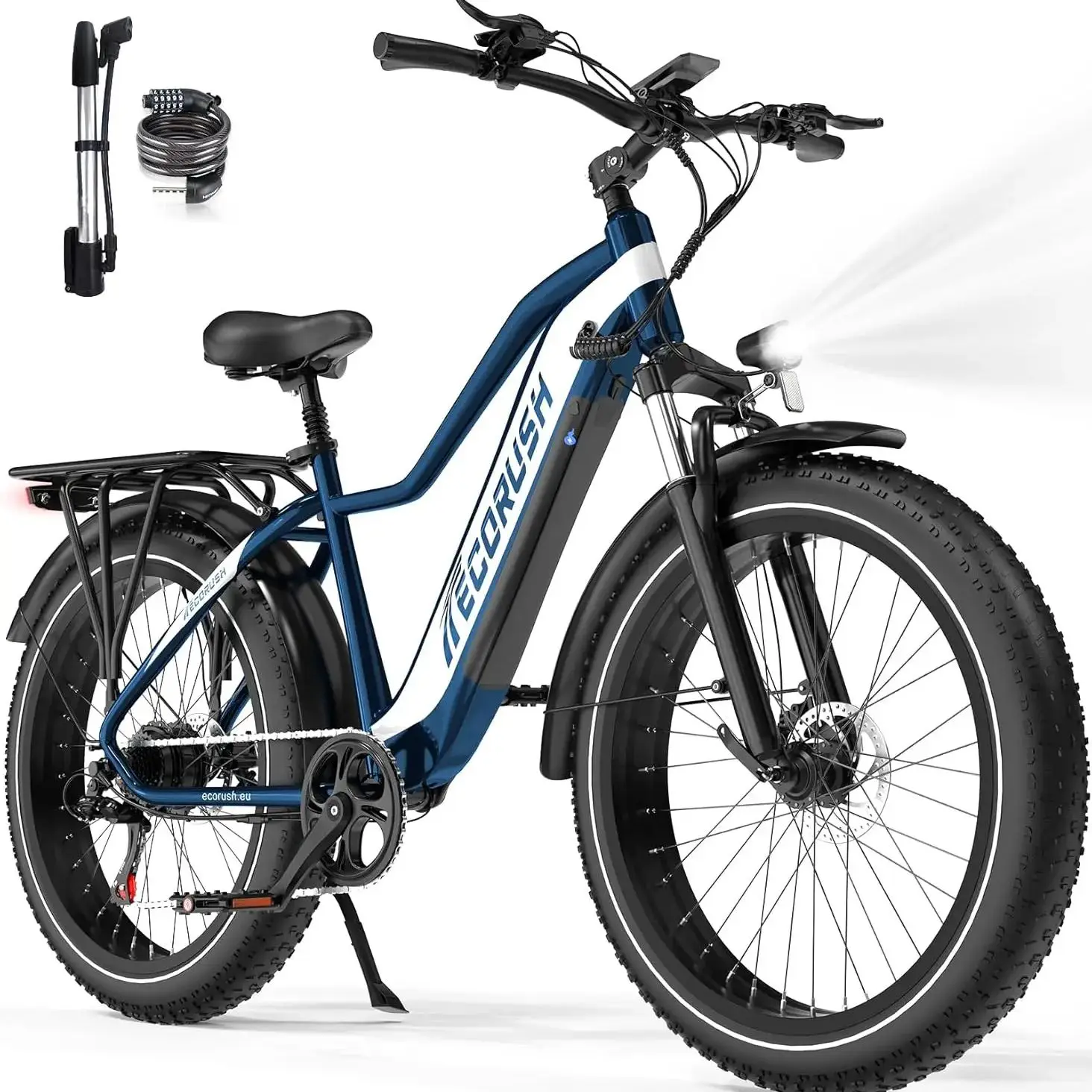 Ecorush Eco R1 Elektrofahrrad, Herren-E-Bike mit 48V 13Ah Batterie, 26 * 4,0 Zoll Fat Tires, maximale Reichweite 100 km.