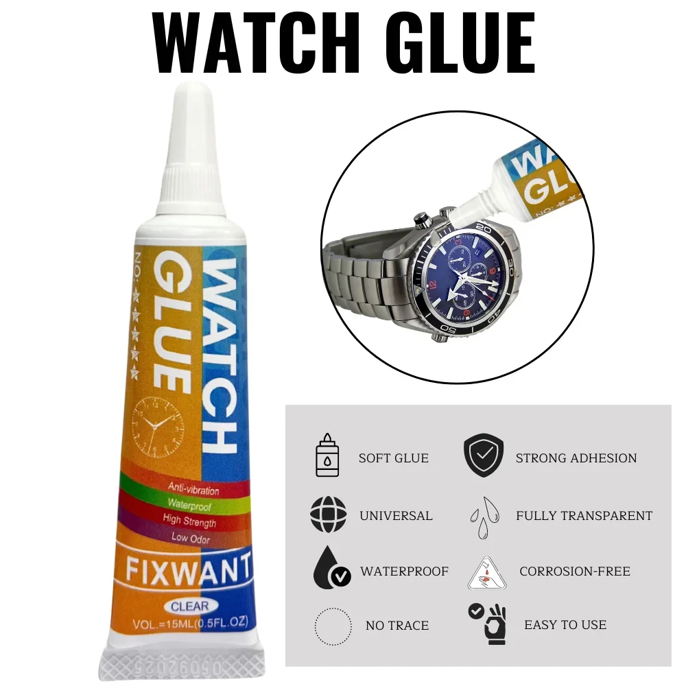 Watch Glue Waterproof Soft Transparent DIY Jewelry Inlay Handcrafted Earring Pearl Glass Metal Watch Repair Glue 15ml