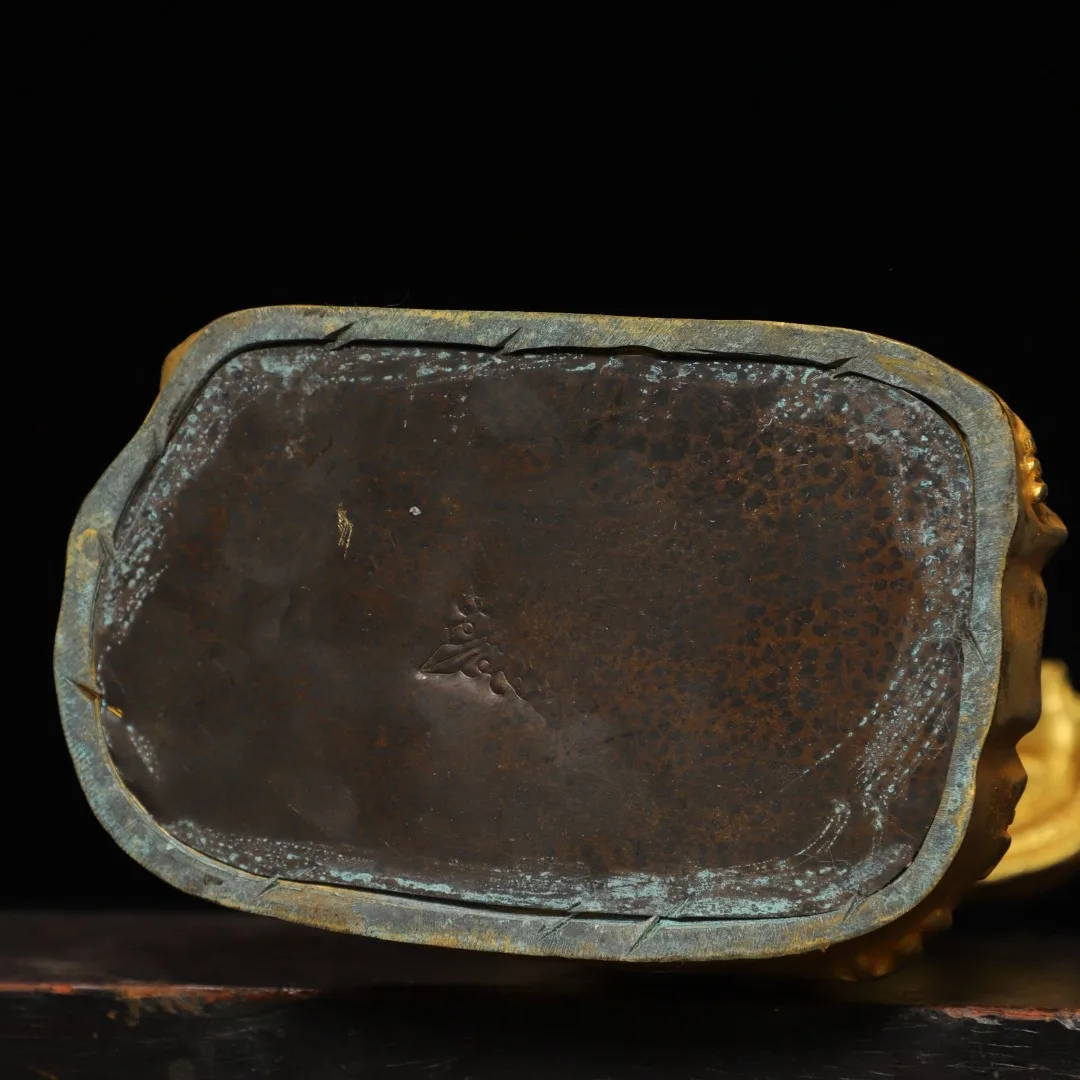 

10"Old Xizang Folk Collection Old Bronze Gilded Painted Face Nagarjuna Sitting Buddha Five Snake Head Backlight Worship Hall