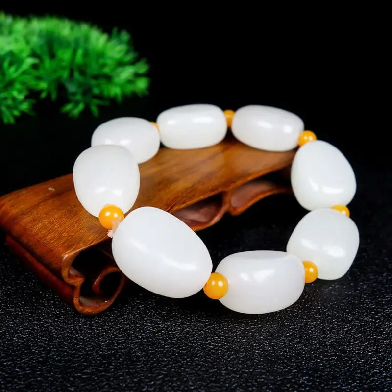 Xinjiang raw stone , sheep fat white for and women, Afghan jade decorative bracelet, men's