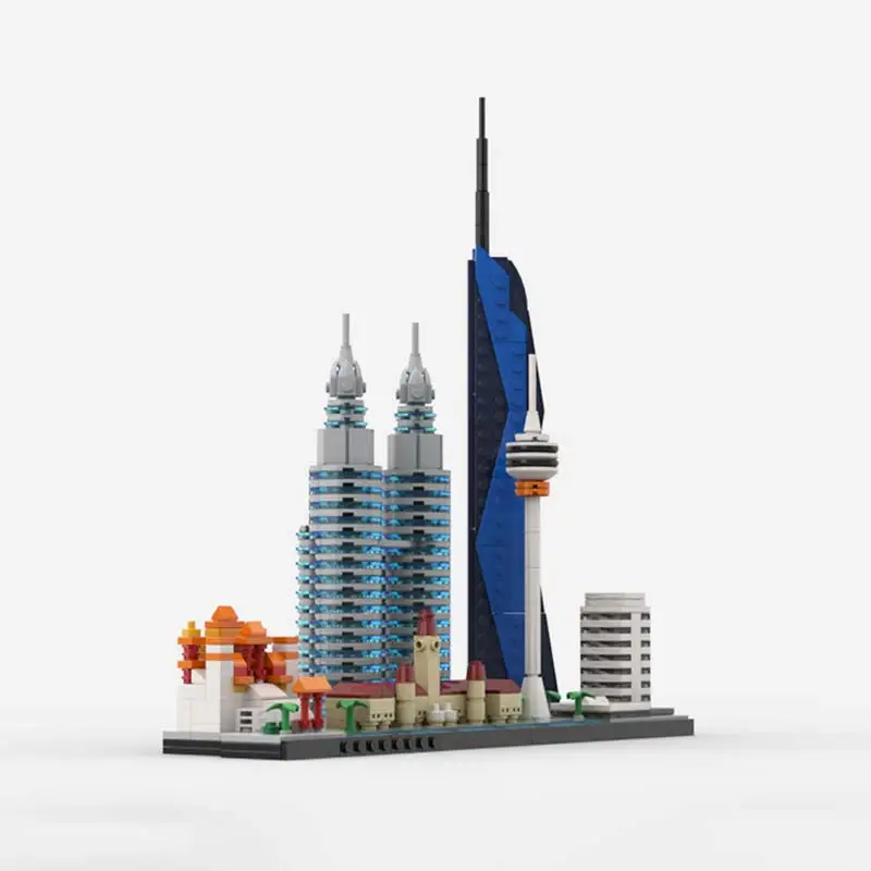 Klocki MOC Budynki Kuala Lumpur Skyline Model Architektura Ekspozycja Składanie Klocków Kolekcja Edukacyjna Dekoracja Biurka Prezenty