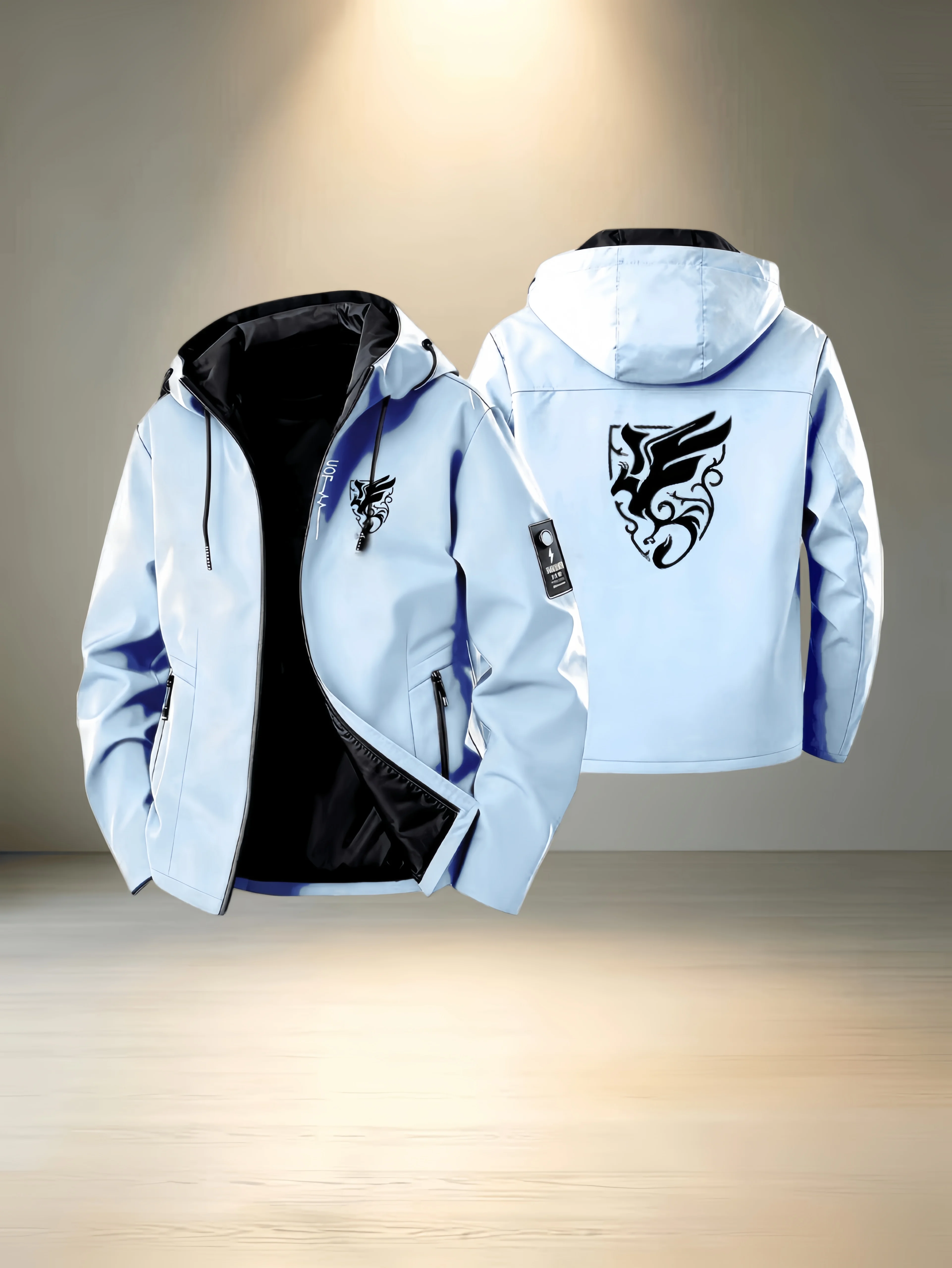 Men's hooded waterproof jacket, embroidery, letter logo print, suitable for cross-country running culture trend and daily travel