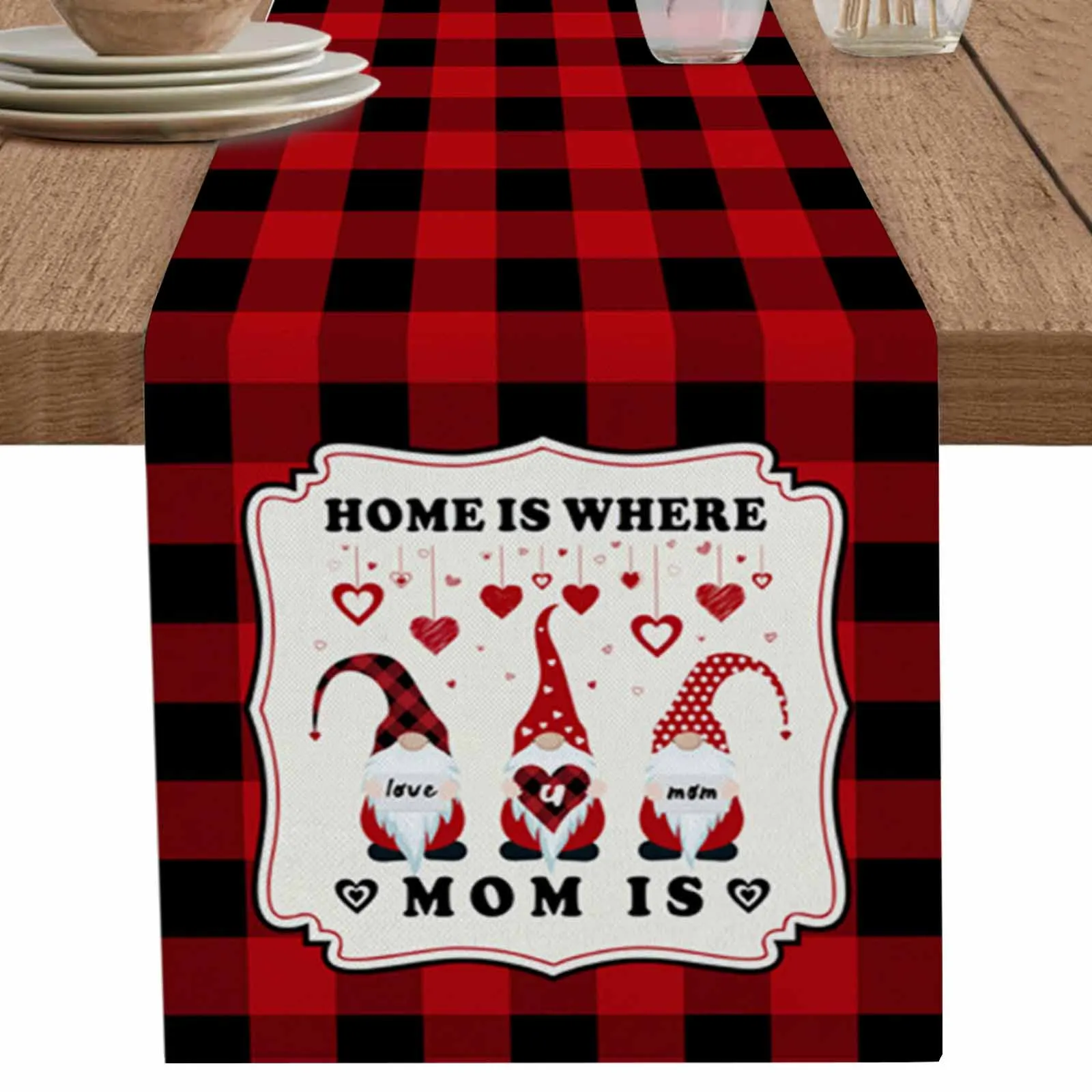 

Love Mom Cute Gnome Table Runner Kitchen Decor Tablecloth Placemat Hotel Home Wedding Decor Table Runners