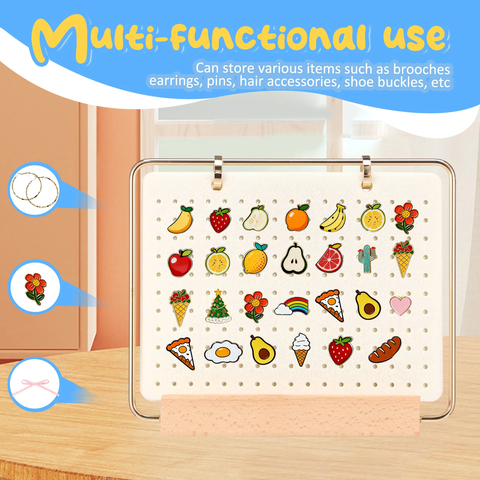 دبوس عرض المنظمون القرط مشبك شعر الوجه نمط تخزين حامل بروش شارة جمع التقويم حامل خشبي مع 6 صفحات