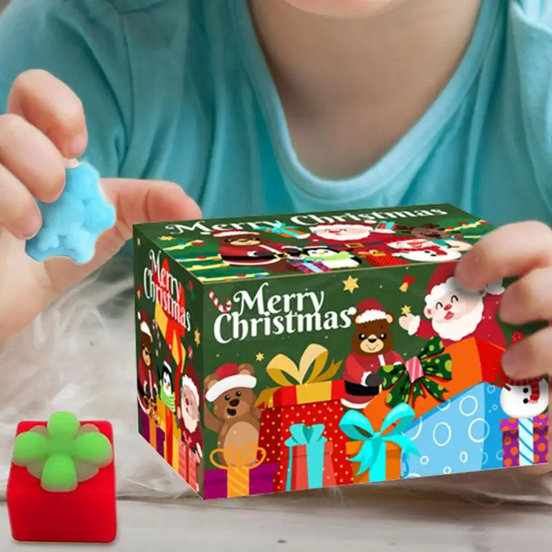 Calendário do advento de natal bonito bolas de aperto de natal conjunto de figuras de jogo de natal brinquedo de estresse sensorial macio para o aniversário do feriado