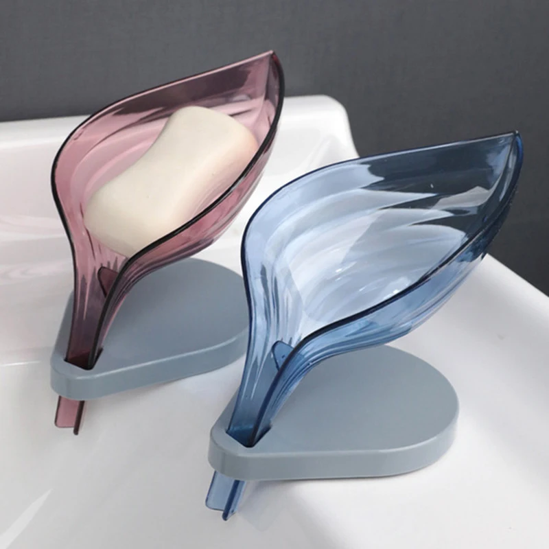 Leaf Shape Soap Holder Travel Soap Container Not Punched Self Draining Plastic Soap Dish Portable Soap Tray for Bathroom Shower