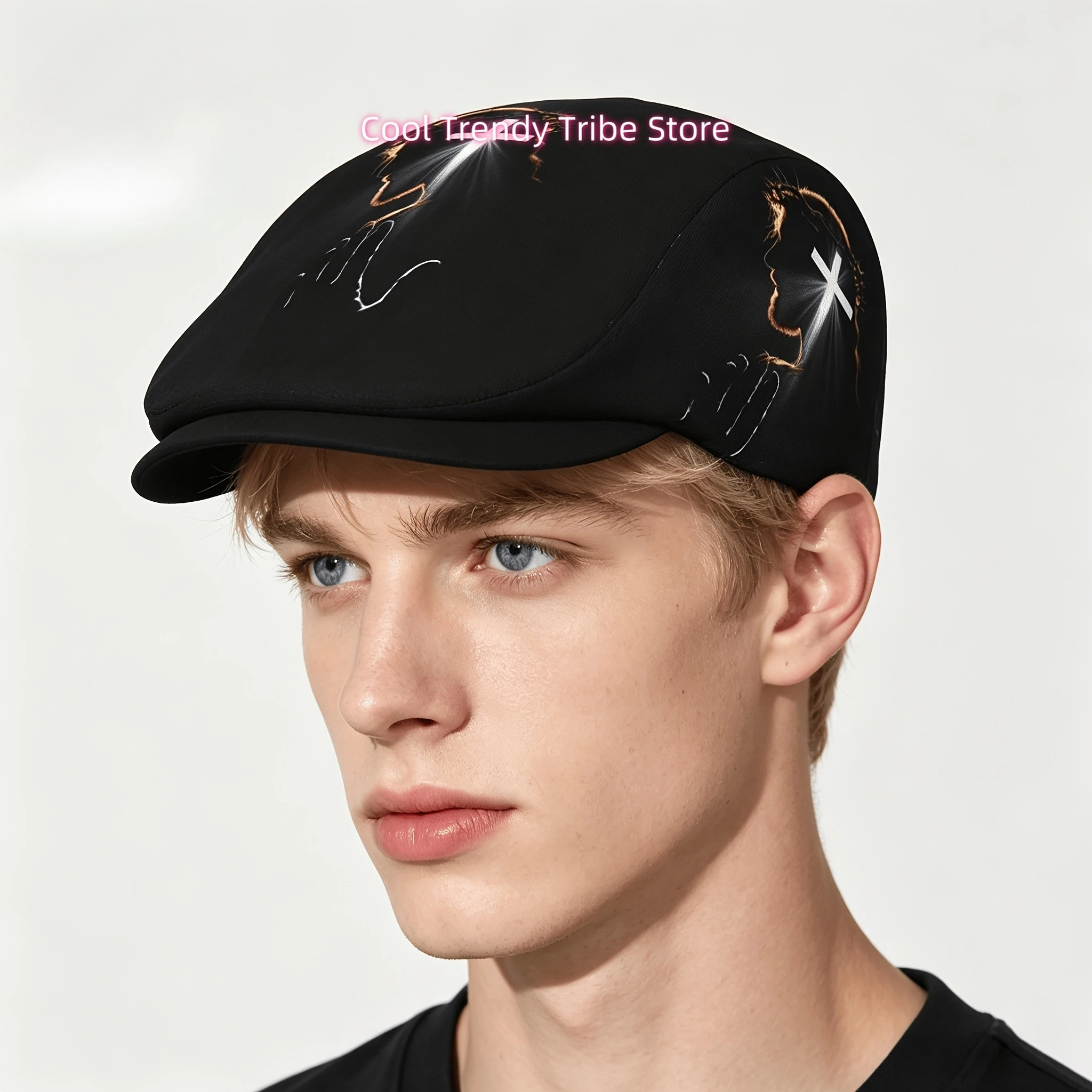 1pc Men's & Women's Praying Hands Crown & Cross All-Over Print Flat-Top Hat - Religious Cap Suitable for Teacher Events, Graduat