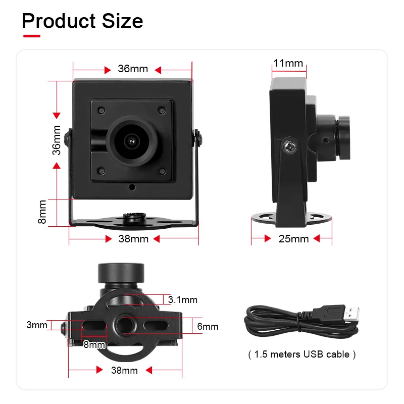 3200 1054 720P 1.44mm 180 Fisheye USB 2.0 Plug and Play CMOS 1/4