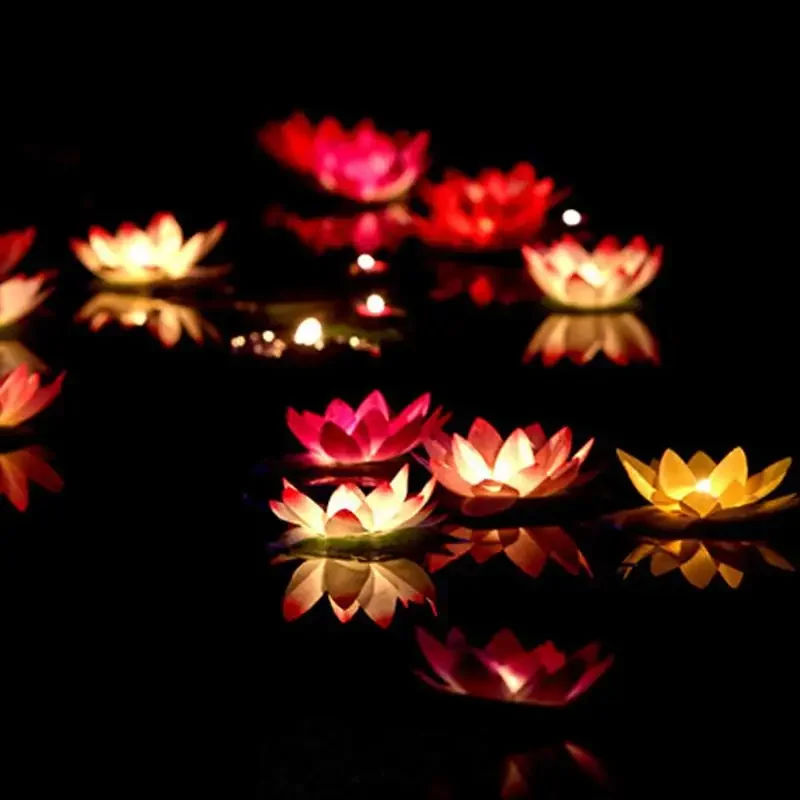 Floating Light Pool Lotus Led Flower Lily Lights For Water Pads Lantern Pond Solar Artificial Flowers Outdoor Ponds Swimming