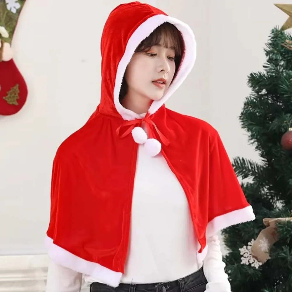 Novo natal de pelúcia menina xale trajes festa cosplay capa vermelha outono inverno com capuz capa de natal