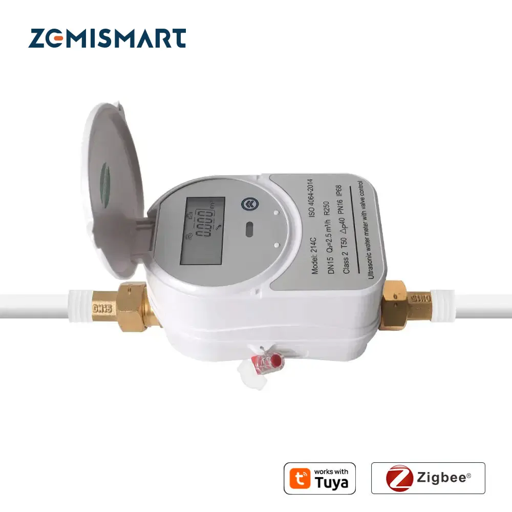 Zemismart Smart Zigbee Ultrasonic Water Meter with Valve DN15 DN20 DN25 LCD Display Auto Measuring Water Flow Consumption