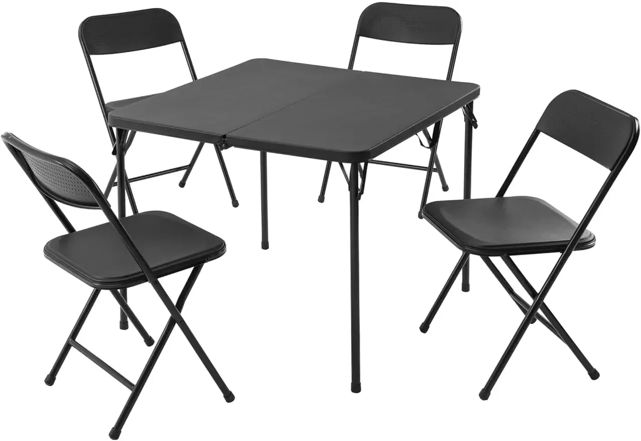 Juego de mesa de comedor y silla Premium de 5 piezas, con mesa de tarjeta superior y asiento acolchado de 4 telas y respaldo, sillas plegables, negro