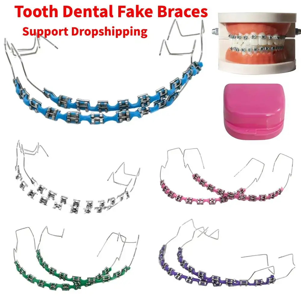 

1pair Temporary Tooth Decoration Dental Fake Braces with Metal Wires & Bracket Dental Metal Bracket Dental Tool for Tooth Decor