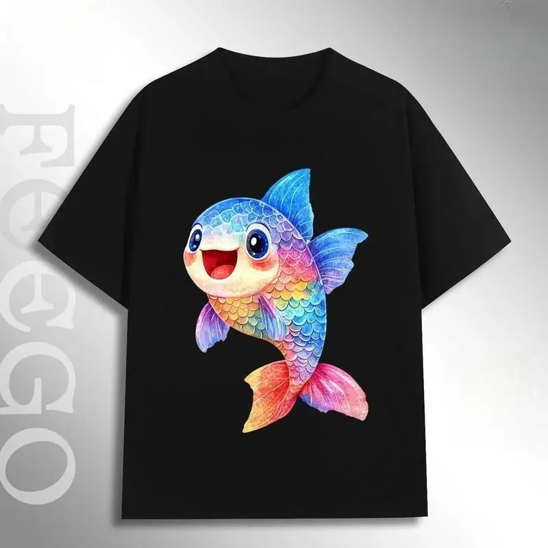 

Women Cute Rainbow Fish T-Shirt Cartoon Ocean Animal Graphic Tee Colorful Sea Creature Kawaii Summer Casual Top Gift