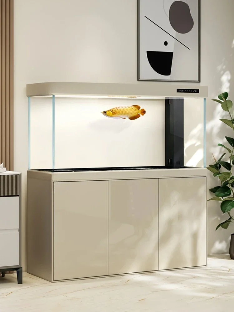 Minjiang fish tank living room household medium and large aquarium bottom filter simple modern light luxury ultra white fish