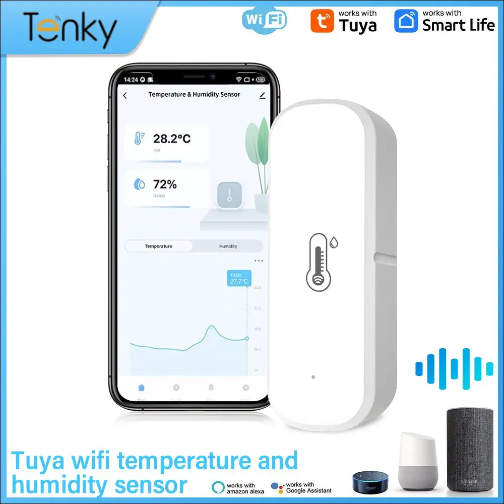 

TUYA WiFi Smart Temperature And Humidity Sensor Mini Design Easy To Install Monitor Voice Control Working With Alexa Home