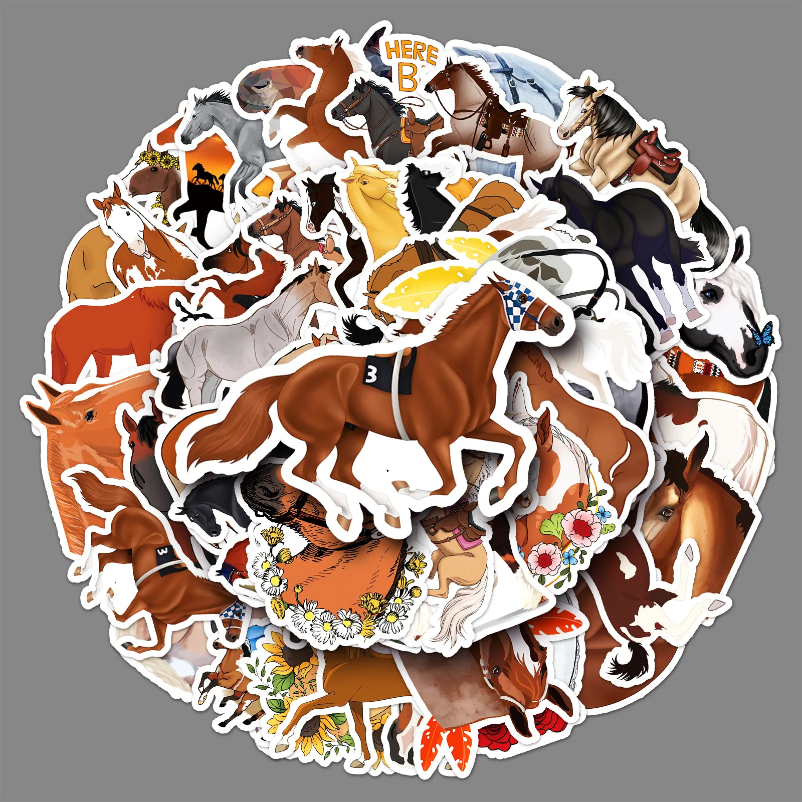 10/30/50PCS Trend New Cartoon Horse Graffiti Helmet Refrigerator Animal DIY  Mobile Phone Suitcase Sticker Waterproof Wholesale