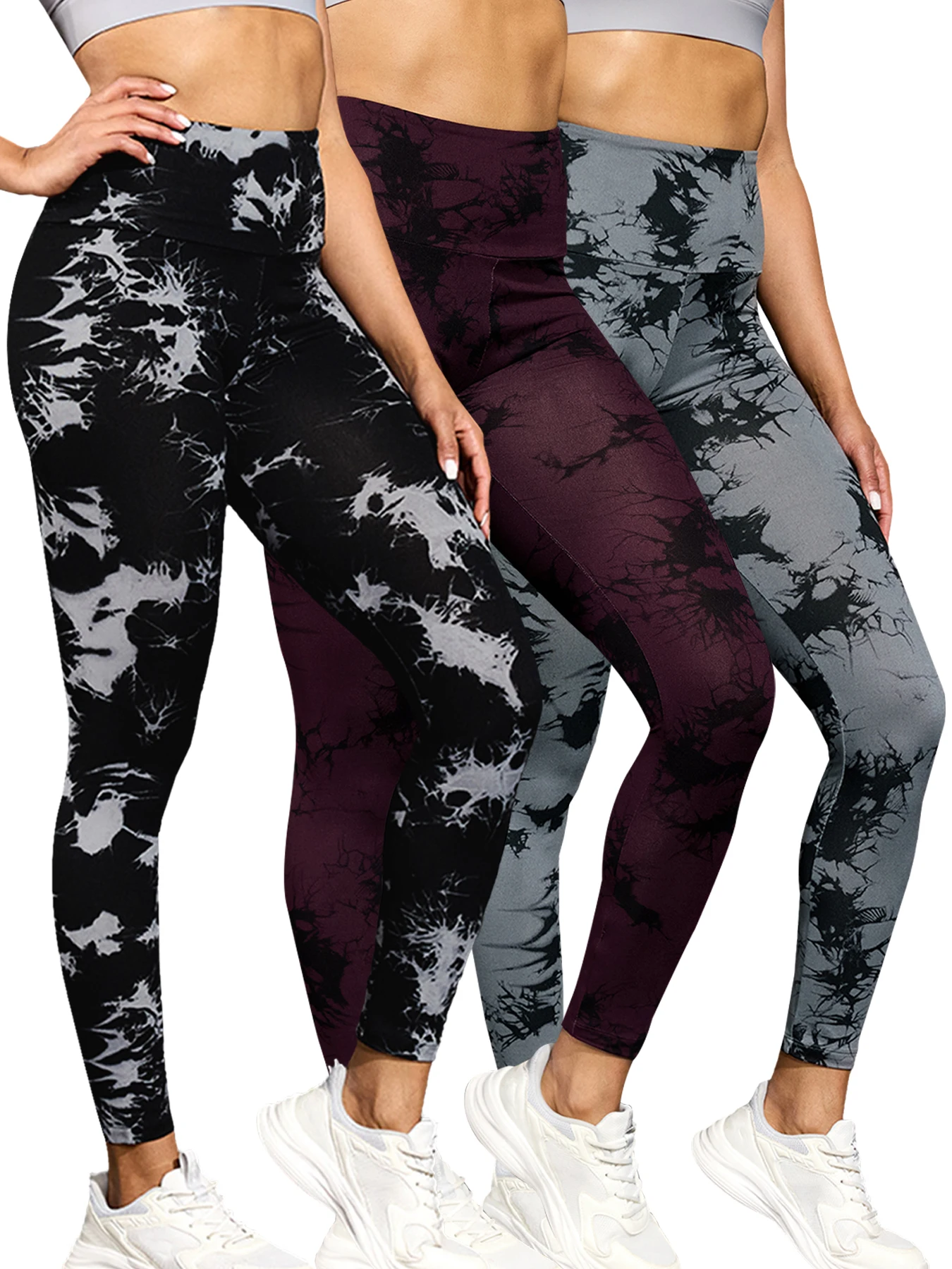 

3 Pack Super Soft High Waisted Tie Dye Push Up Gym Fitness for Women Yoga Running No See Through Workout Athletic Tights