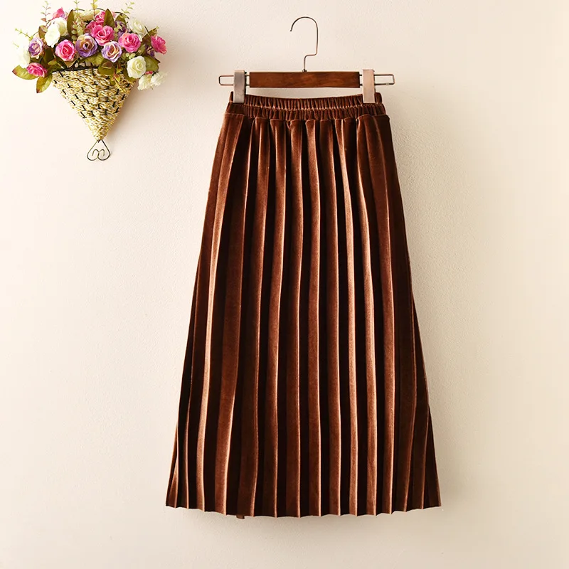 Girls Velvet Pleated Long Skirt Spring Autumn New Children\'s Cotton Casual Loose Elastic Waist Skirts WT773