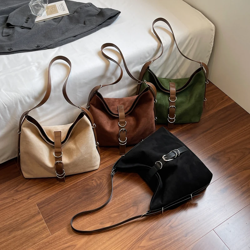 

Женская осенне-зимняя замшевая сумка на плечо, женская сумка через плечо с регулируемым ремешком, большая вместительная квадратная сумка на молнии для работы, путешествий