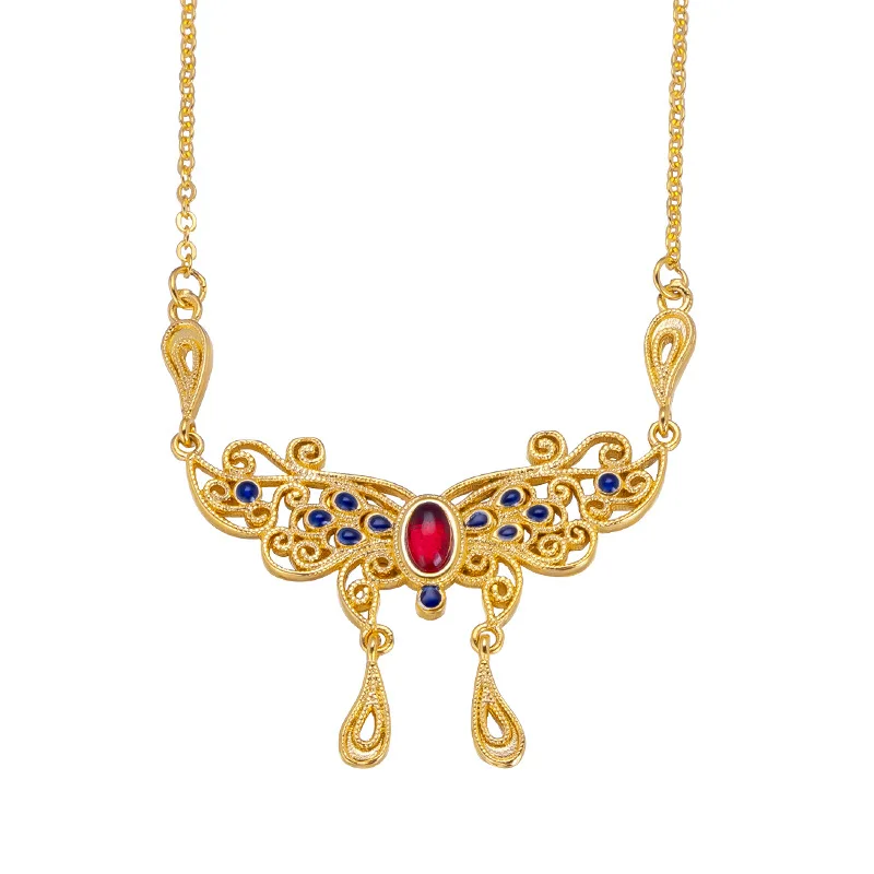 

Elegant Ruby Butterfly 0-shaped Collarbone Chain Gold Color Necklace for Women Wedding Engagement Jewelry Gifts