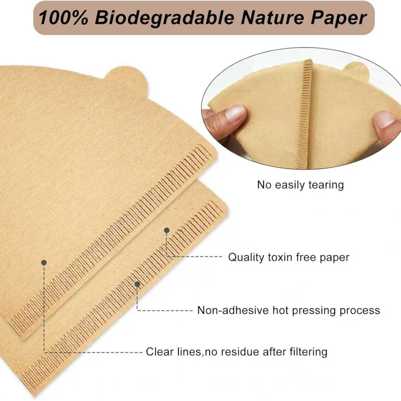 【200-Count Cone Coffee Filters】Natural Unbleached Paper for Pour Over Drippers, V-Shape Design - Biodegradable & Eco-Friendly