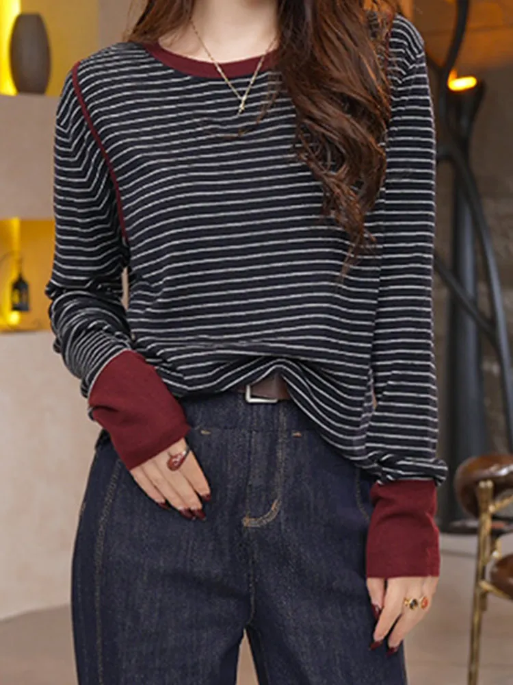 سترة نسائية من الصوف المحبوك طويلة Sve Crew Ne مريحة بطبقة أساسية irt Faionable سترة علوية للتنقل قصة مستقيمة #1