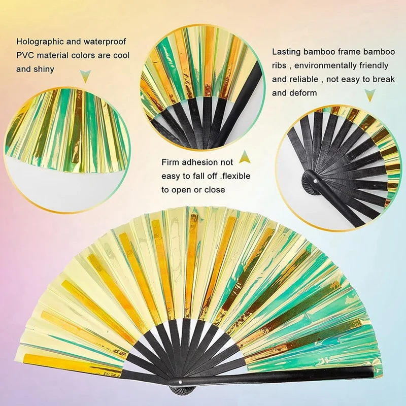 2 Pcs Holographic Raves Fan Folding Hand Fan Decorative Folding Fans Folding Fan For Women Men Halloween Pride Outfits Durable