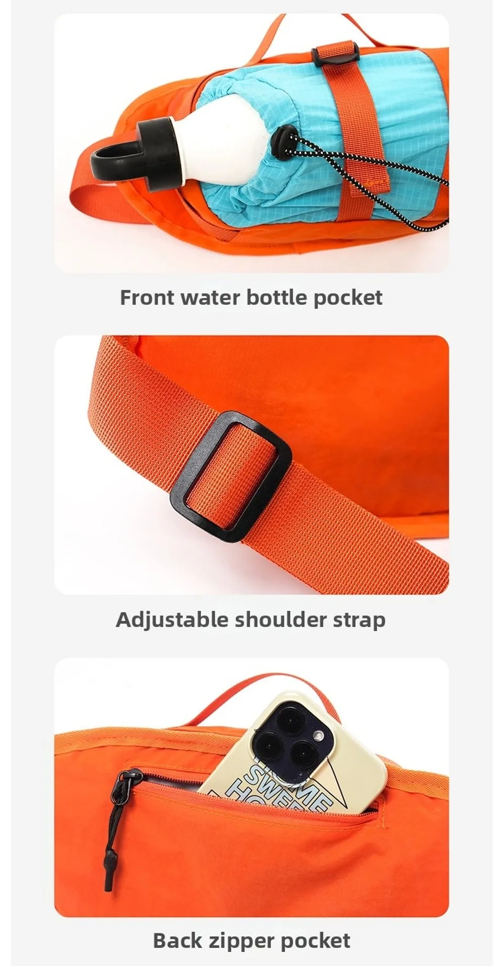 Koreanische Outdoor-Umhängetasche Minimalistisches Design Wasserdichte Unisex-Gürteltasche mit Wasserkocherfach 6 Farben Camping-Schultertasche – Detail 11