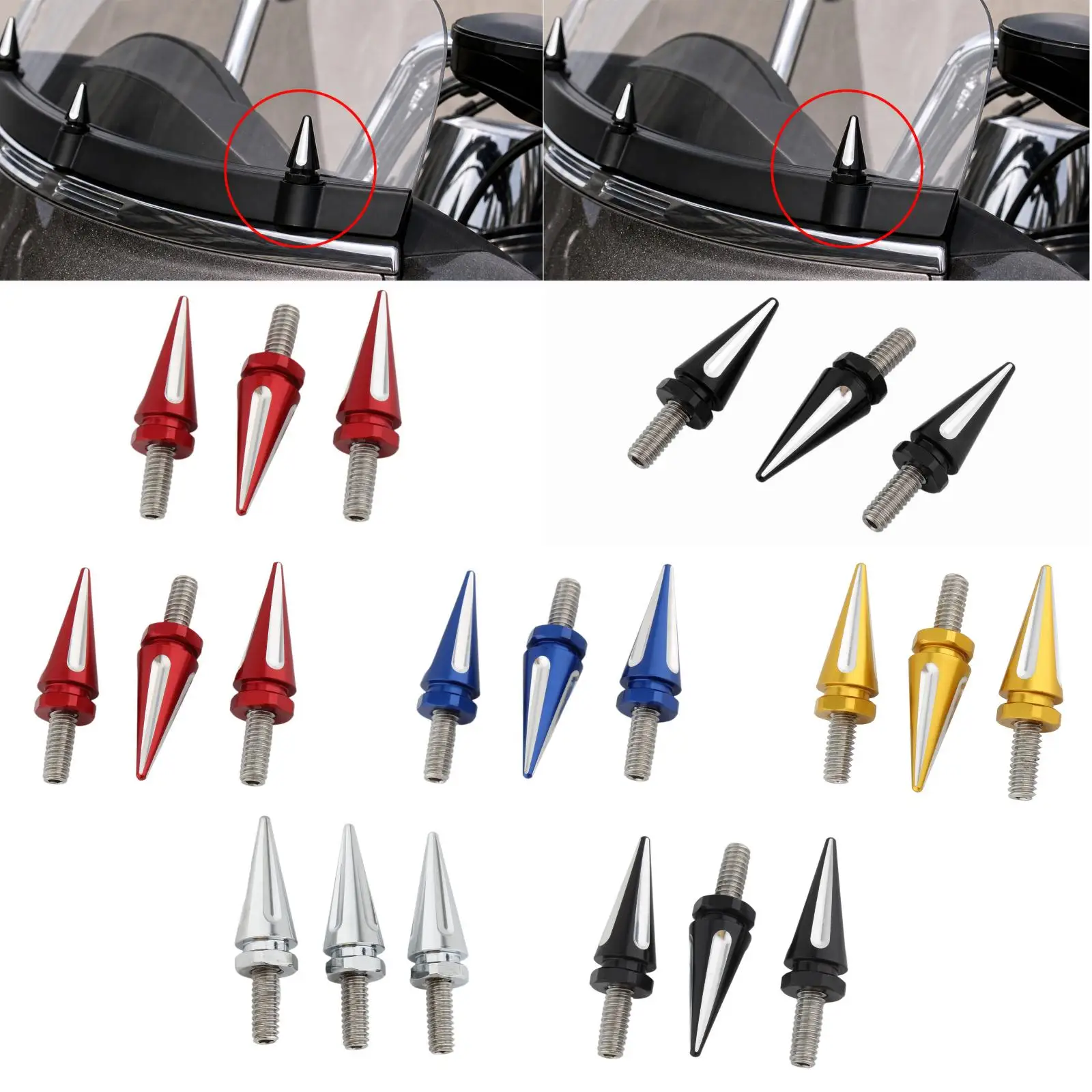 Universal Windshield Bolts Set Chrome Aluminum Alloy Spike Screws for Street Glide Fairing Refit