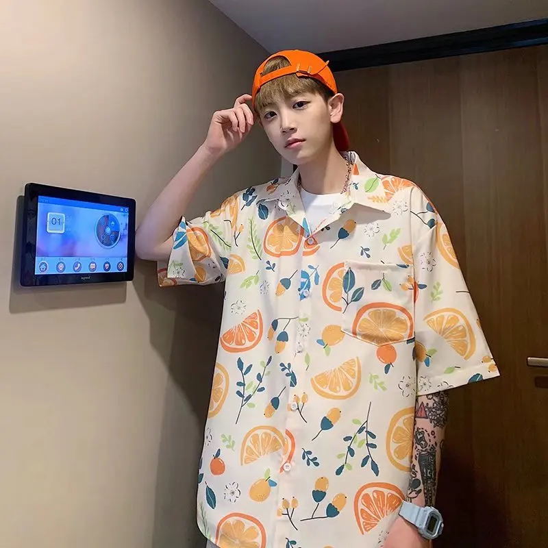 Summer Thin Short Sleeve Floral  Shirt Men's Beachwear Casual Play Outerwear Fashionable Lightweight Breathable Shirt